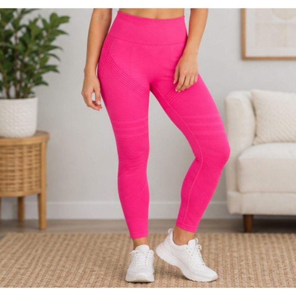 Neon Pink High Waisted Seamless Contouring Gym Leggings XXL_237